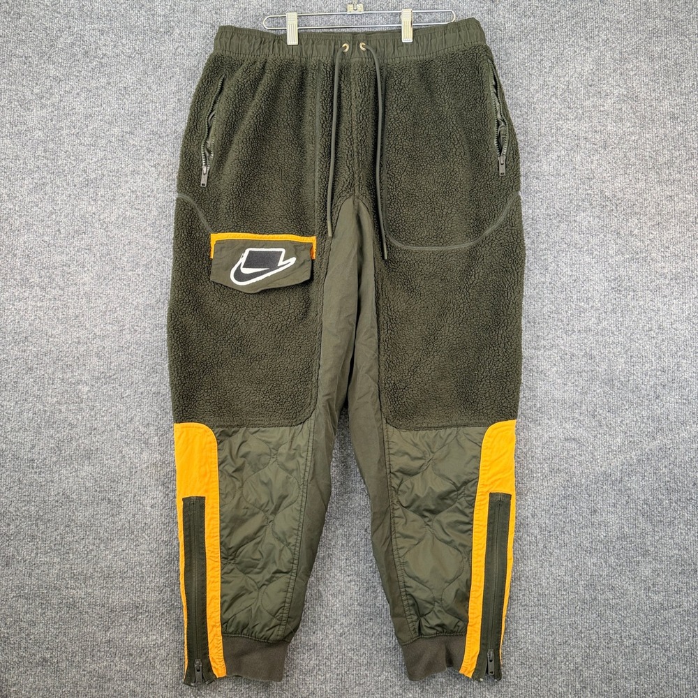 Nike Sherpa Quilted Jogger Pants Mens L Green Fleece Military Army BV4607